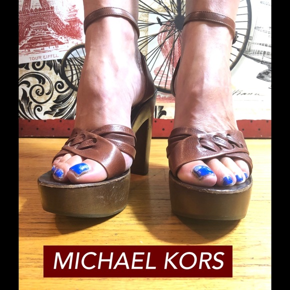 Michael Kors Shoes - SZ 7-MICHAEL KORS BROWN LEATHER PLATFORM SANDALS
